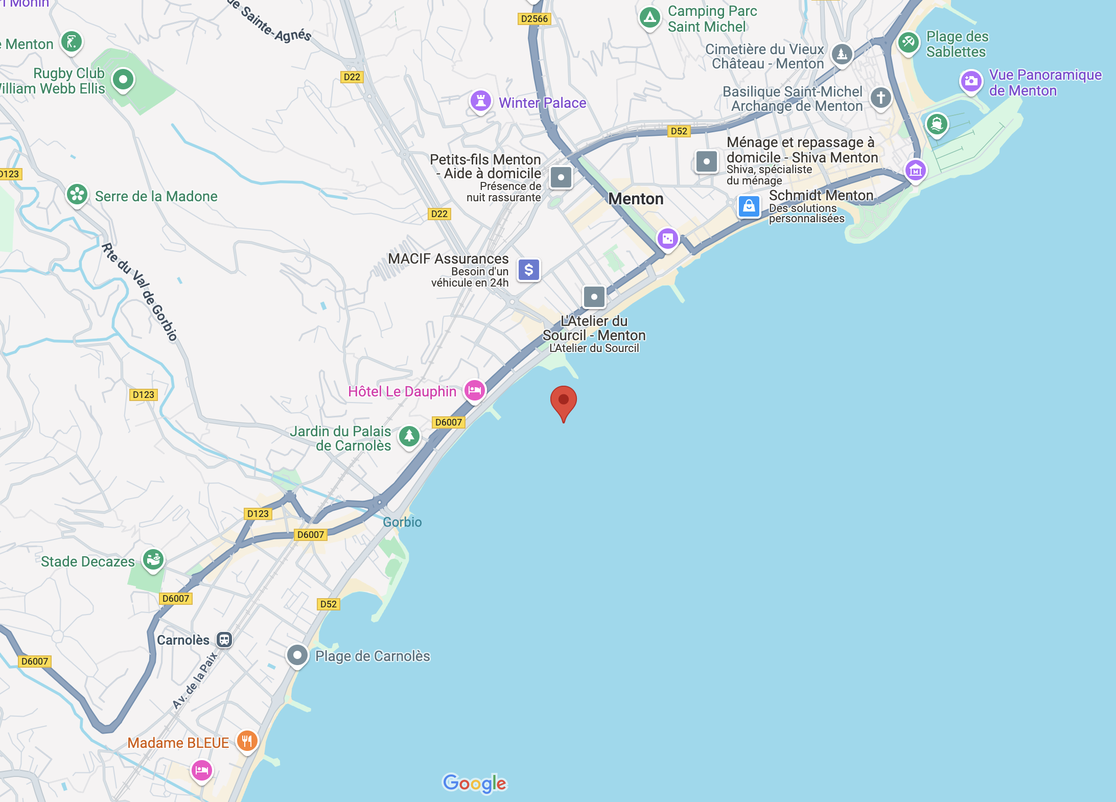 Map showing location of Roquebrune-Cap-Martin